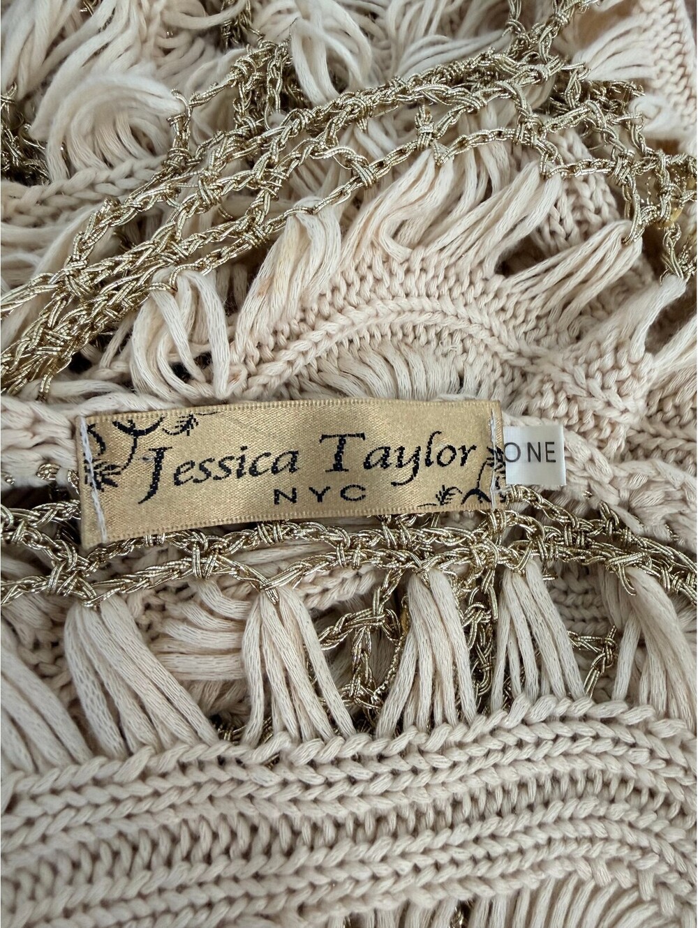 Jessica Taylor NYC One Size Beige Gold Crochet Tunic Vest Swim Cover Up - Picture 5 of 8